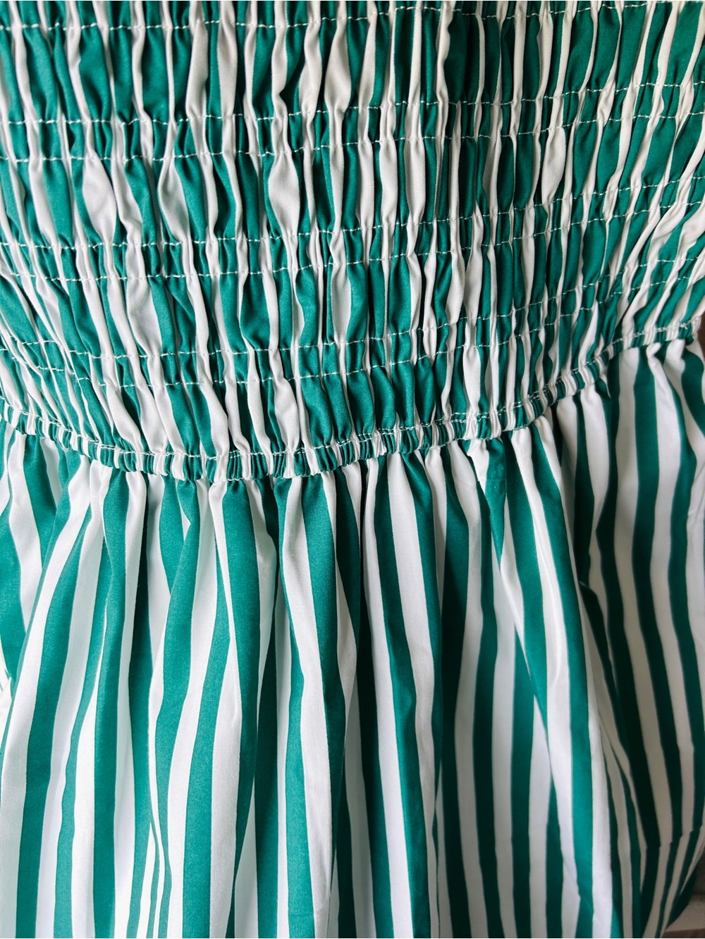 Tuckernuck Moon River Green & White Stripe Smocked Maxi NWoT size Medium - Picture 2 of 4